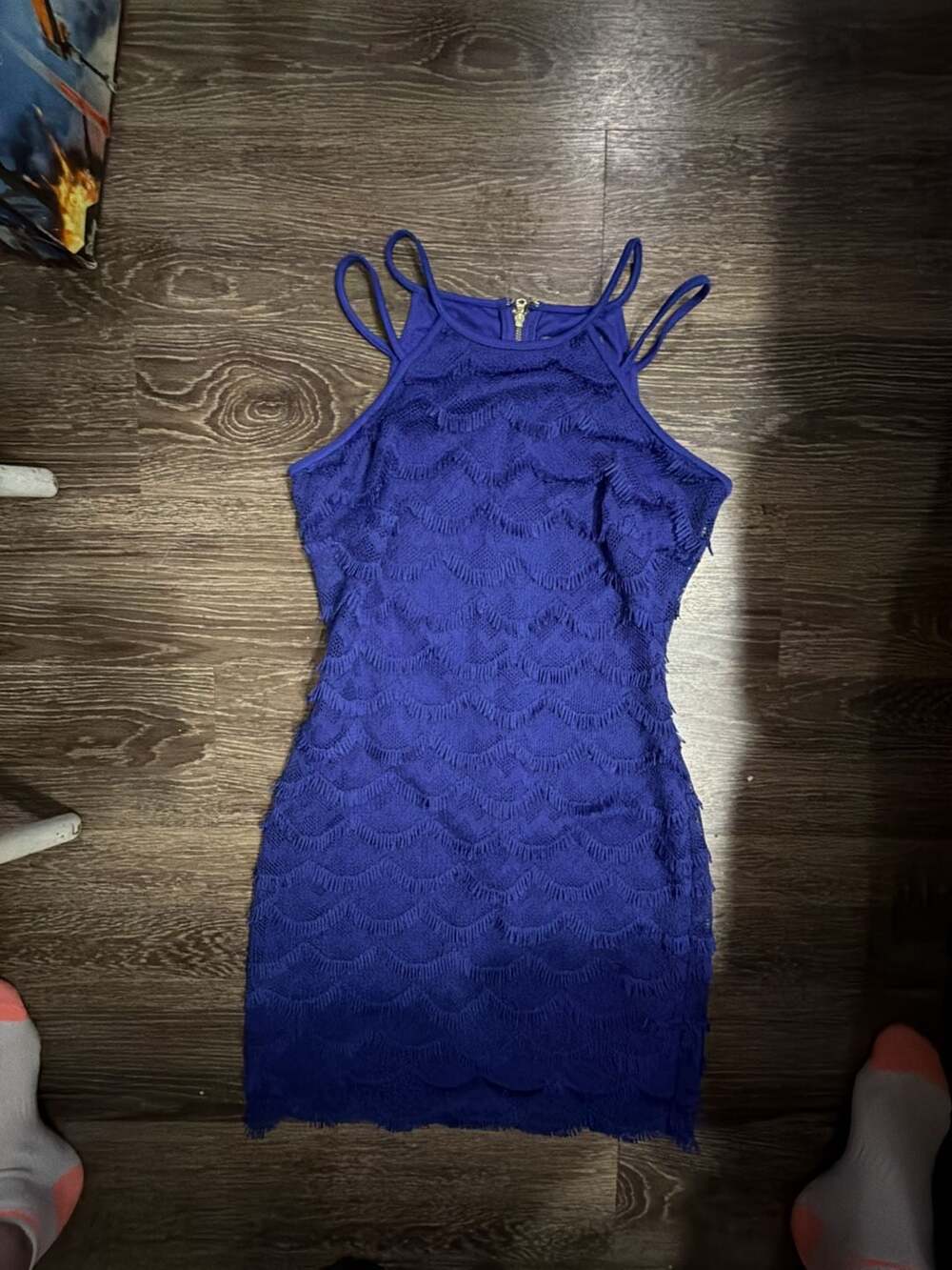 Guess Blue Halter Neck Sleeveless Fringe Mini Dress